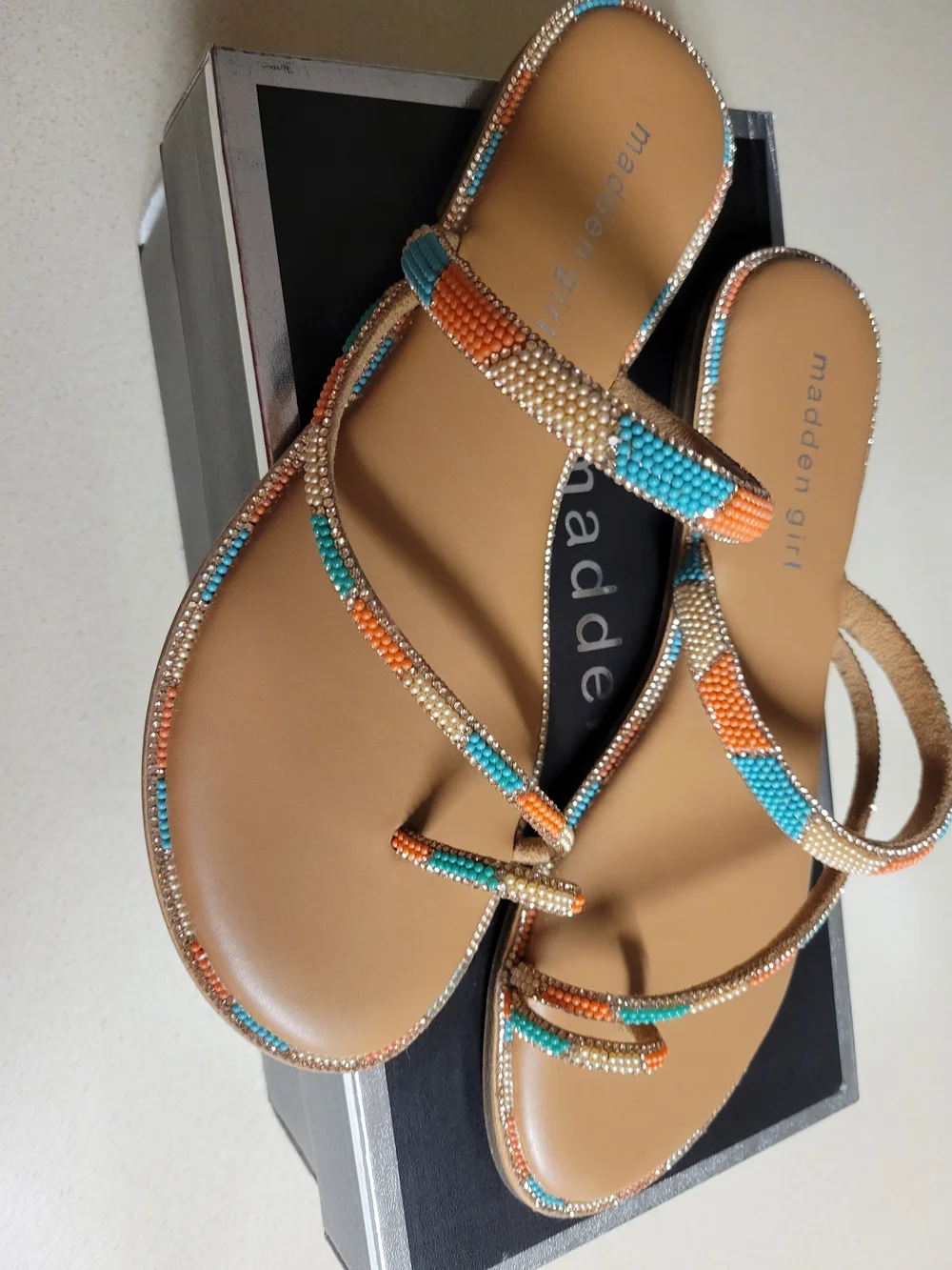 Madden Girl Beaded Strappy Sandal - Turquoise & Orange